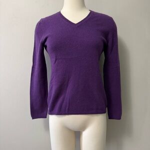 Lord & Taylor Deep Purple V-Neck Sweater Cashmere Small